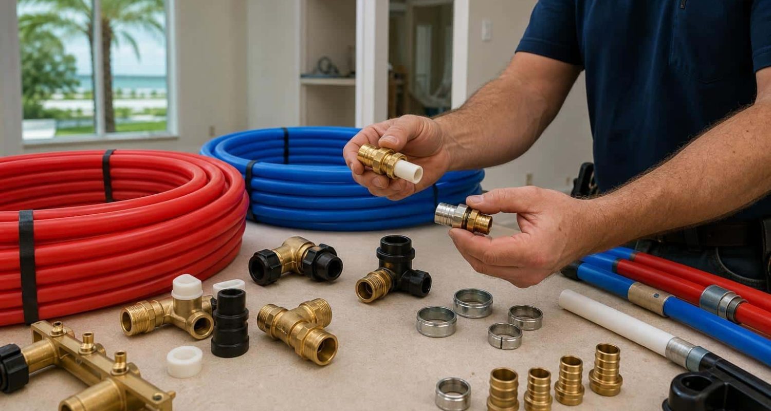 PEX-A and PEX-B pipe coils and fittings for a Florida whole-house repipe
