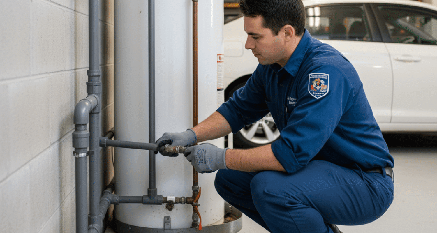 Licensed plumber inspecting polybutylene pipes in Florida home
