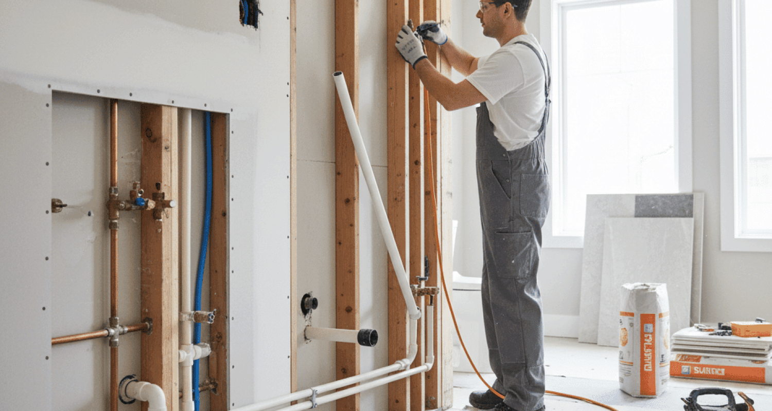 Plumber Routing New Pipes Bathroom Walls in Fort Myers FL