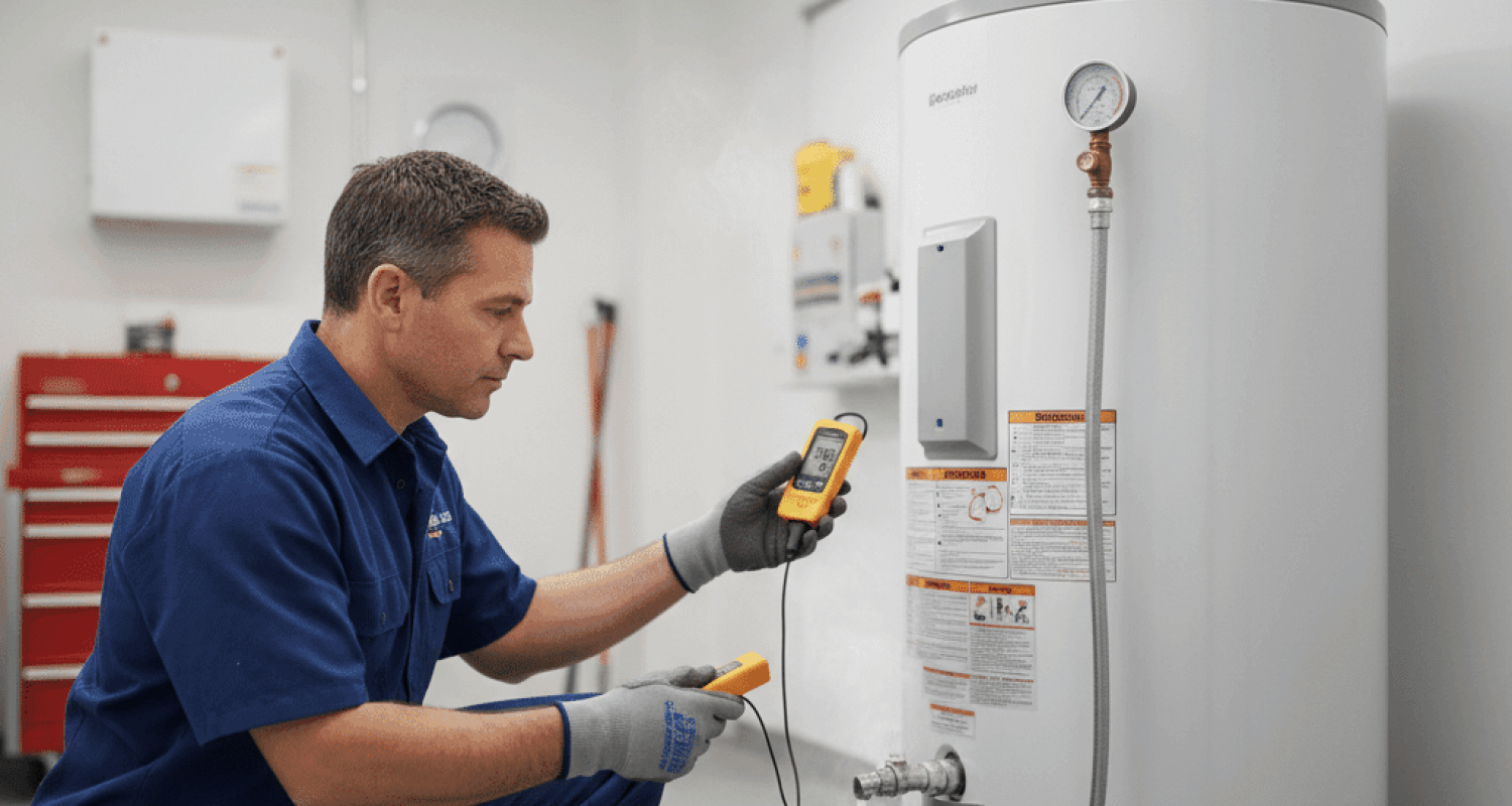 Plumber Testing Water Heater Annual Checkup in Fort Myers FL