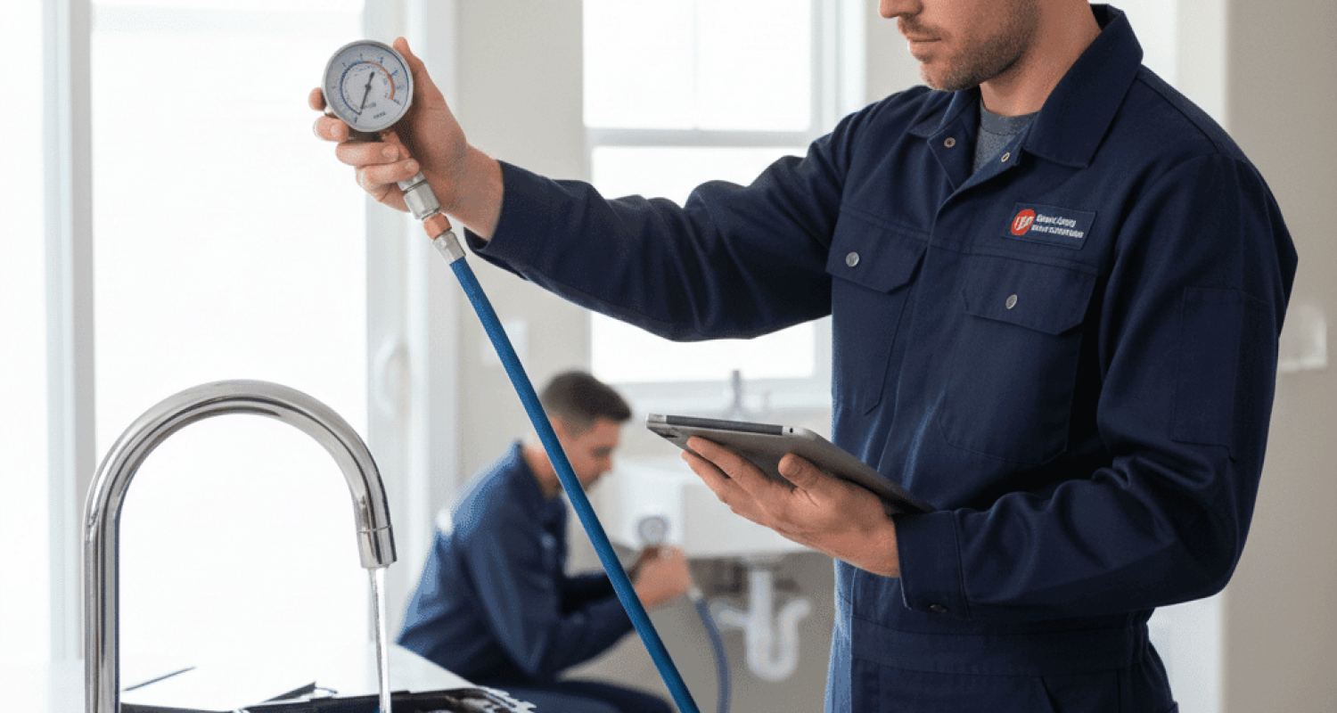 Plumber Testing Water Pressure Multiple Fixtures in Fort Myers FL