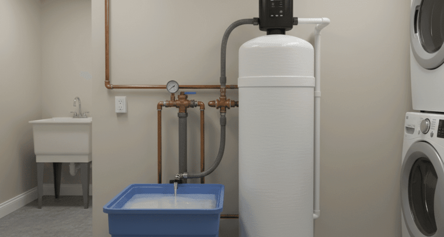 Water softener with salt tank installed in Fort Myers home
